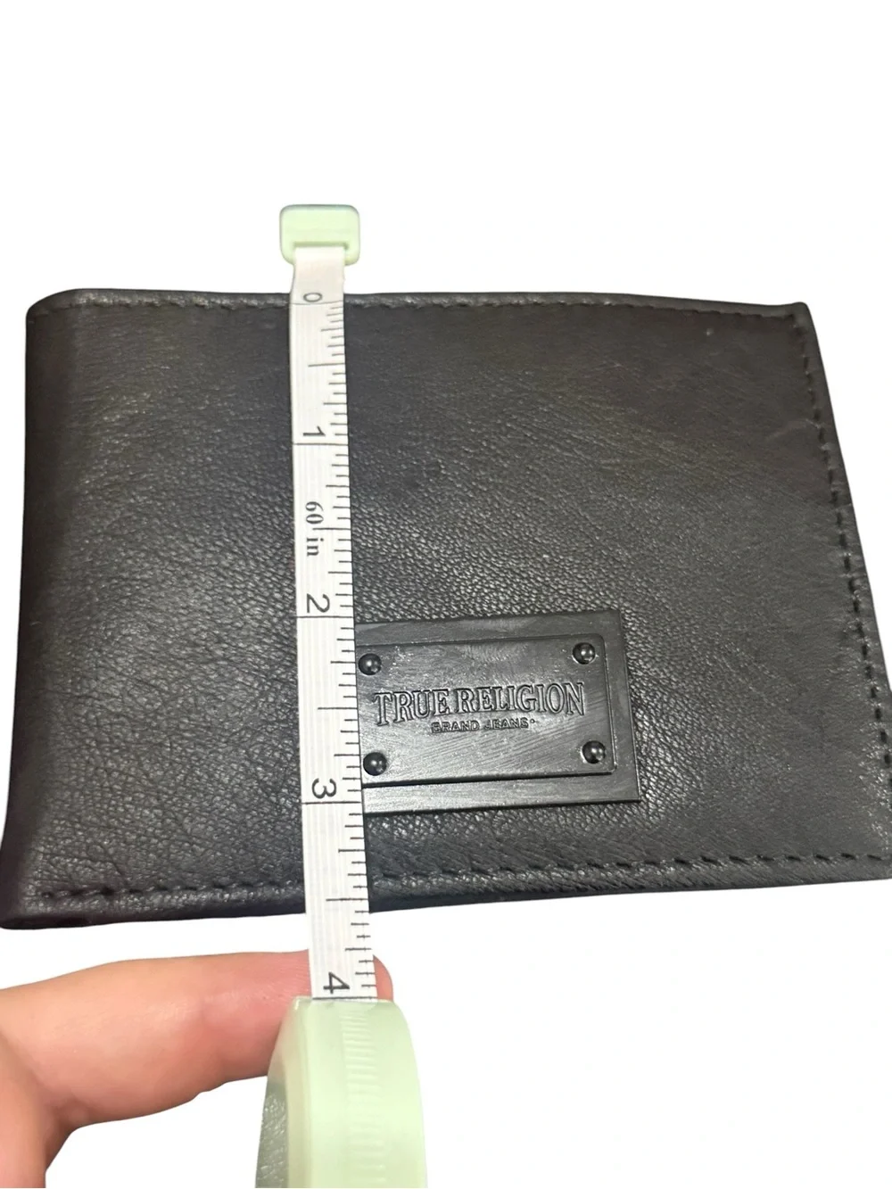 True Religion Black Leather Bifold Wallet with Metal Logo Plate
